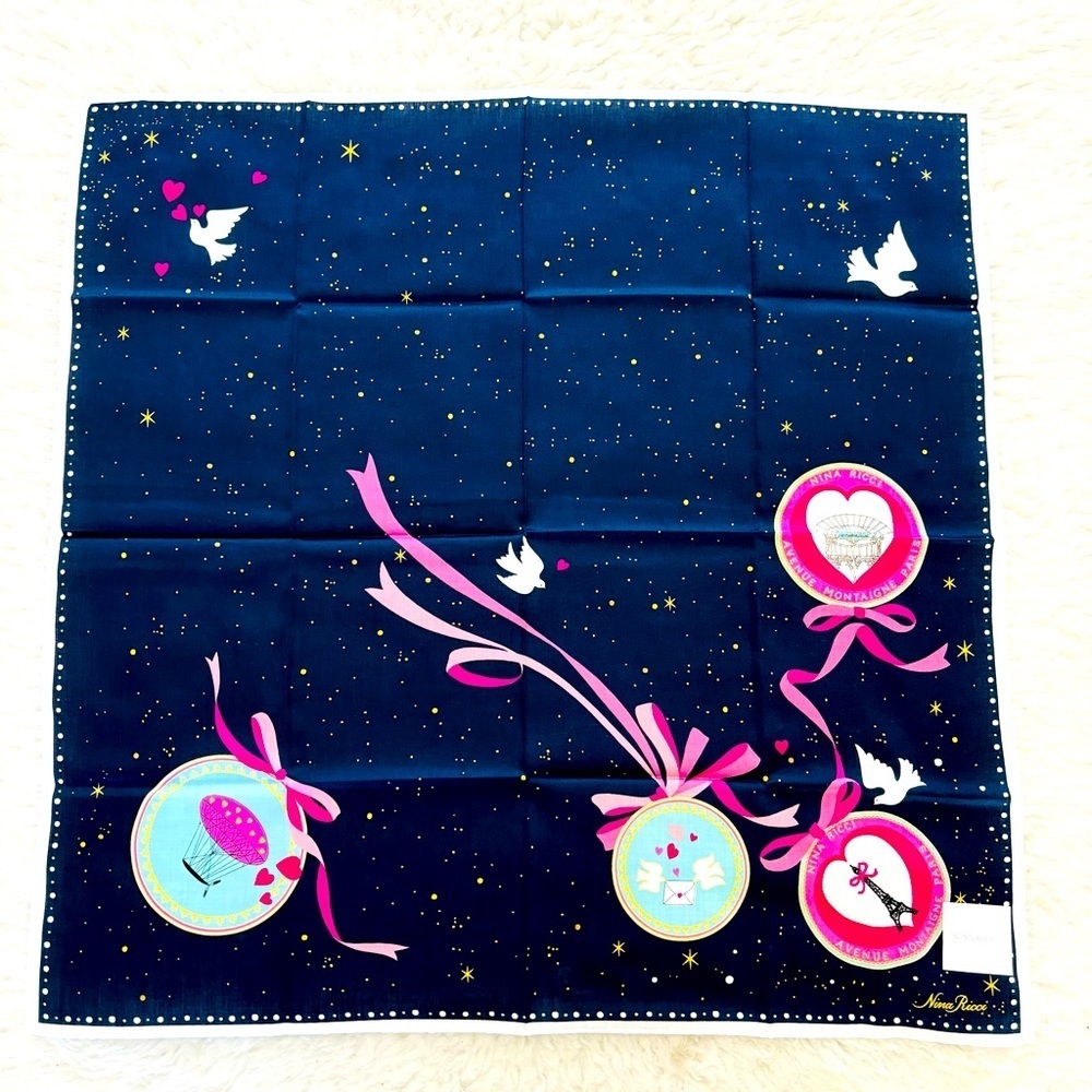Nina Ricci Navy Blue/Multicolor Bandanna/Scarf 20” X 20”